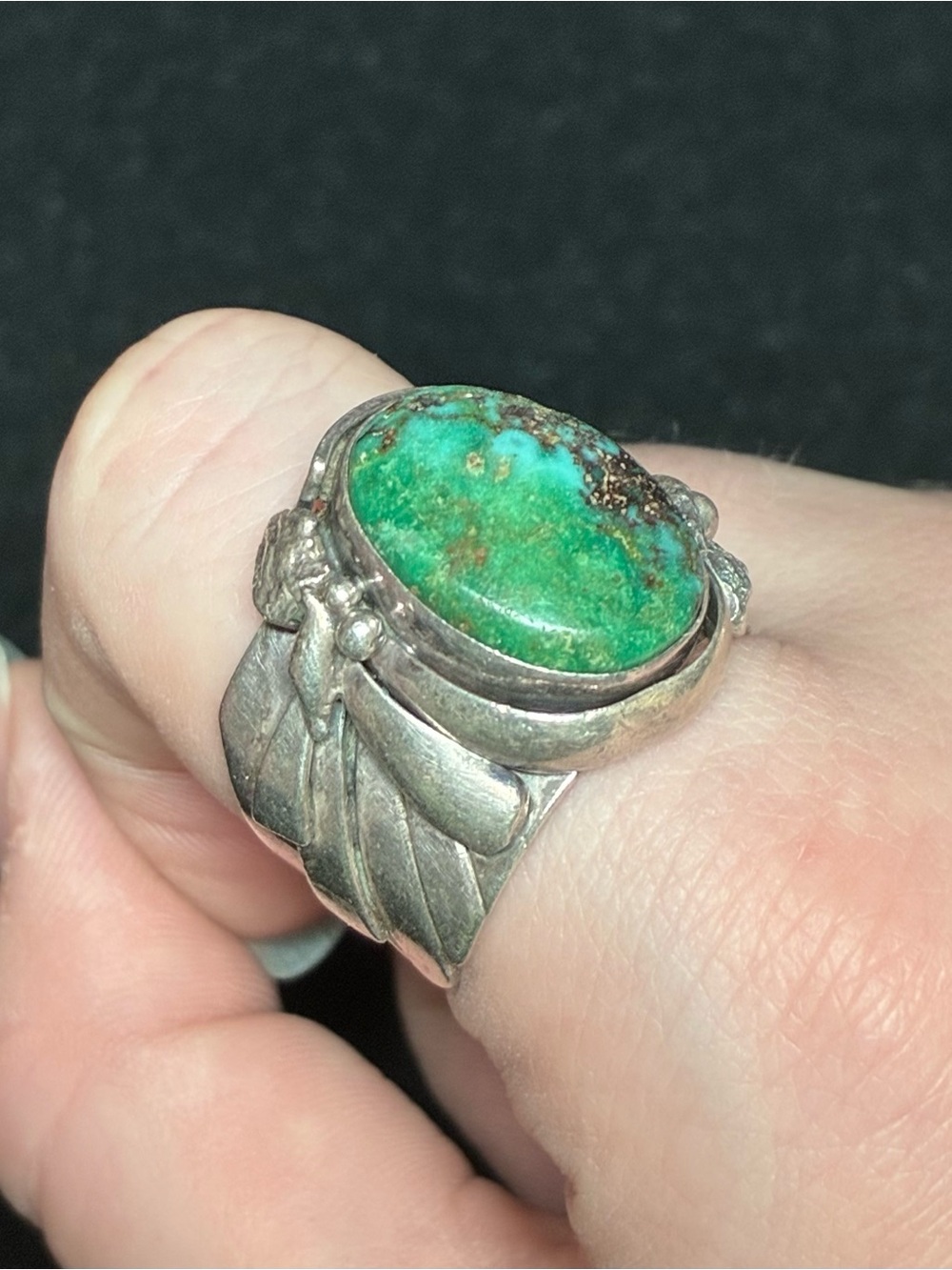 Vintage Les Baker Navajo Sterling Silver Turquoise Ring